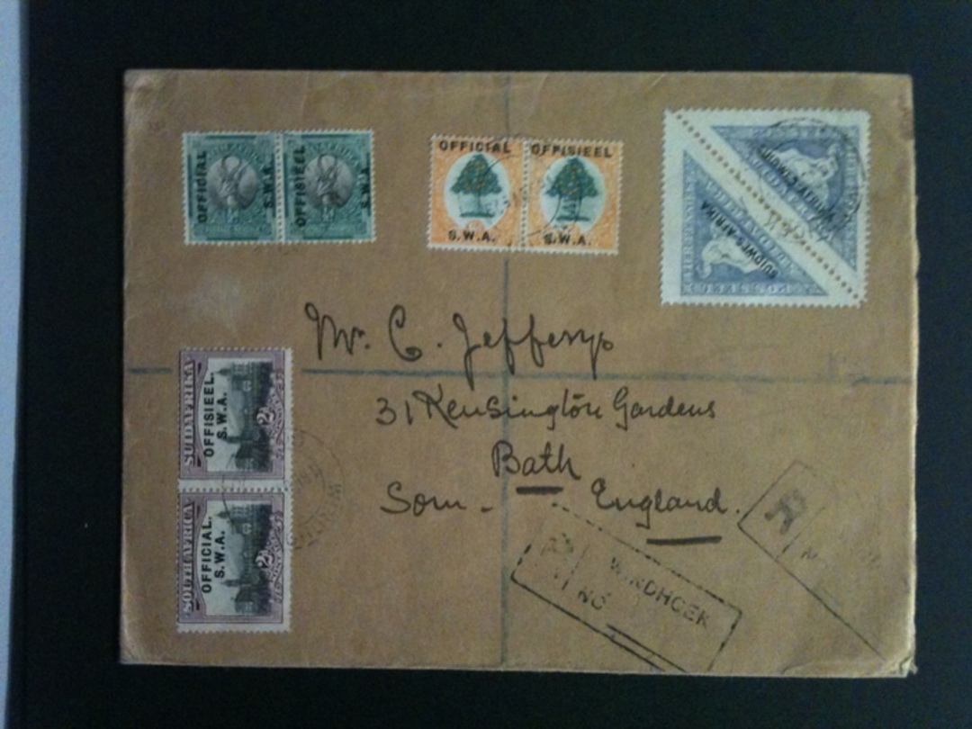 SOUTH WEST AFRICA 1929 Registered Cover with Official pairs. Gibbons notes that the stamps on cover catalogue @ x15. - 37921 - P image 0