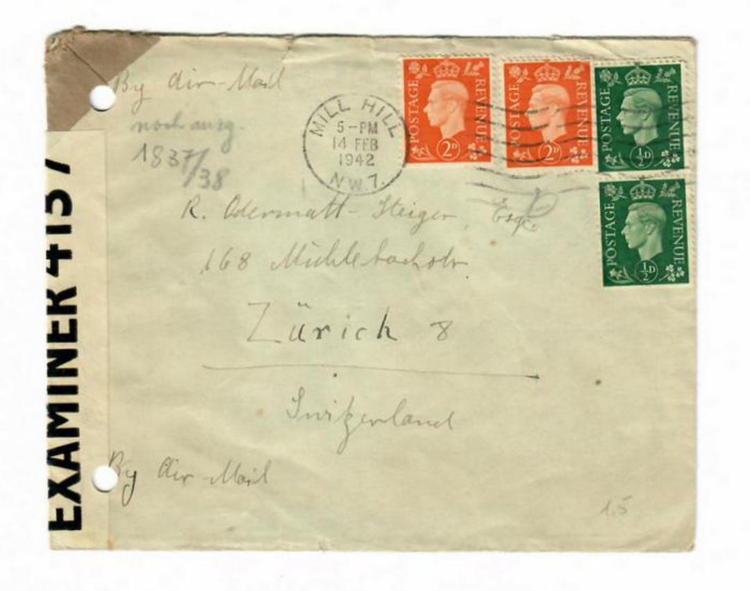 GREAT BRITAIN 1942 War Cover to the Switzerland. Censored by Examiner 4137. - 30264 - PostalHist image 0