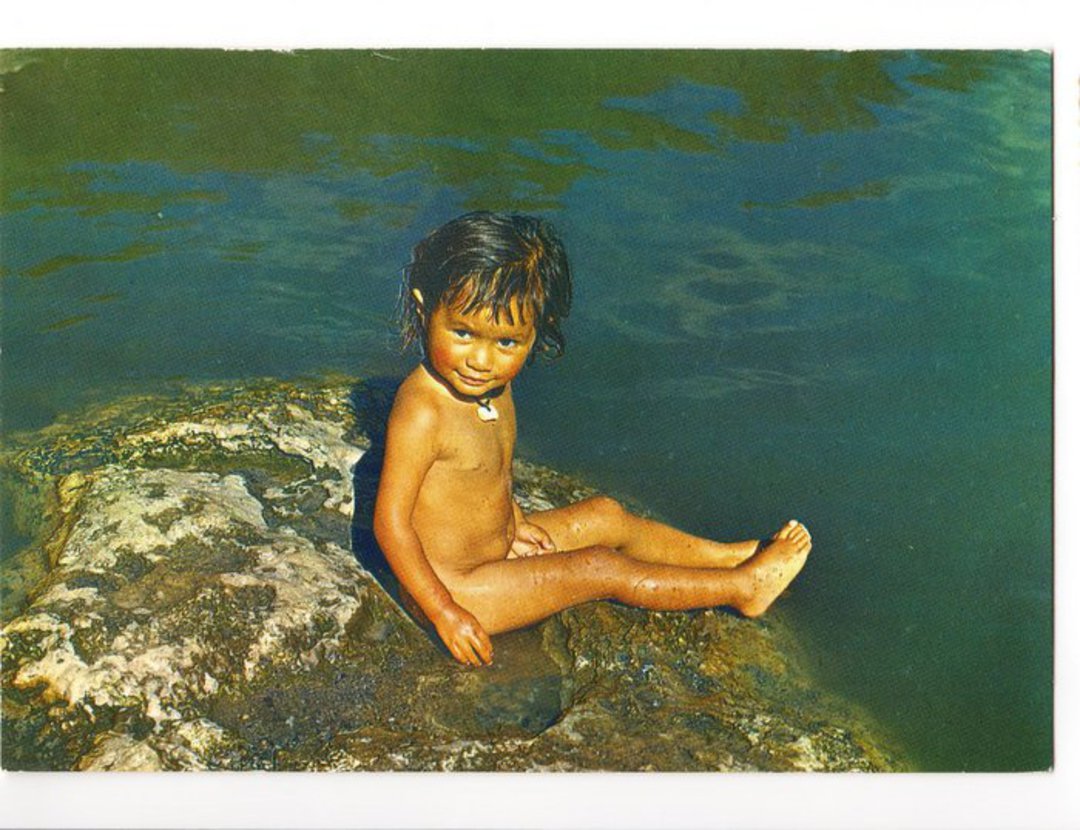 Coloured postcard of a Young Maori Child at the Hot Pool. - 46110 - Postcard image 0