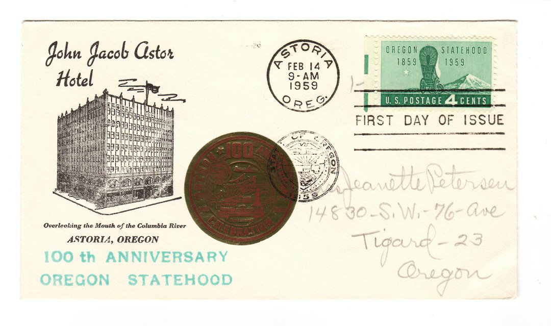 USA 1959 Internal Letter with Oregon Centenary Cinderella. Tied. - 36854 - PostalHist image 0