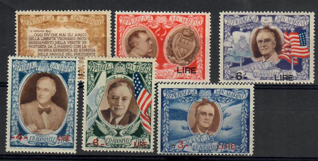 SAN MARINO 1947 Rooseweldt Surcharges. Set of 6. - 25480 - Mint image 0