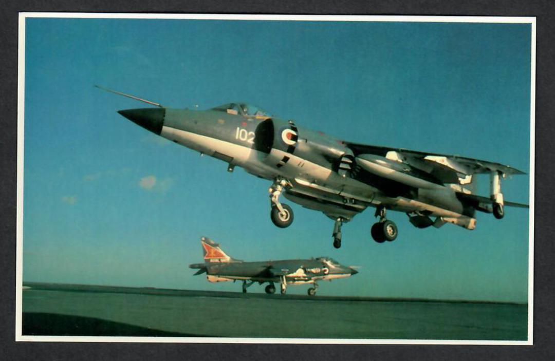 War in the South Atlantic. Coloured postcard. A a Harrier rises fvertically as another readies for action. - 44146 - Postcard image 0