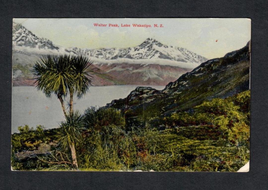 Coloured postcard of Walter Peak Lake Wakatipu. Postmark Heriot. Corner damage. - 49460 - Postcard image 0