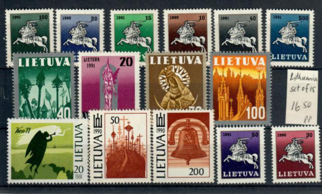 LITHUANIA 1991 Definitives. Set of 10 plus 5 commemoratives issued in 1991. SG 482 is not included. - 21370 - UHM image 0