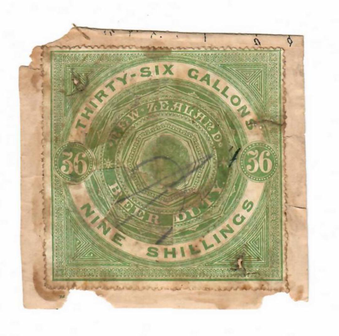 NEW ZEALAND 1885 Beer Duty Label 9/- (36 Gallons) in good condition. Stained badly and two very small holes If (it could be) soa image 0