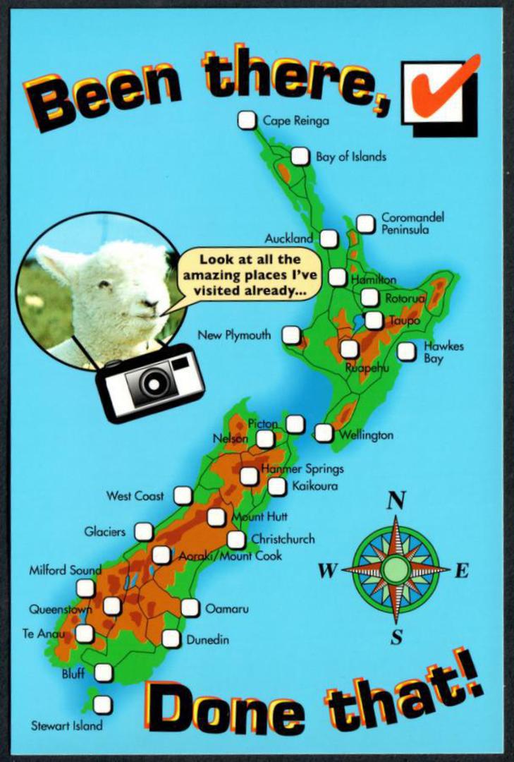 NEW ZEALAND Tick off map. Modern Coloured Postcard. - 444966 - Postcard image 0