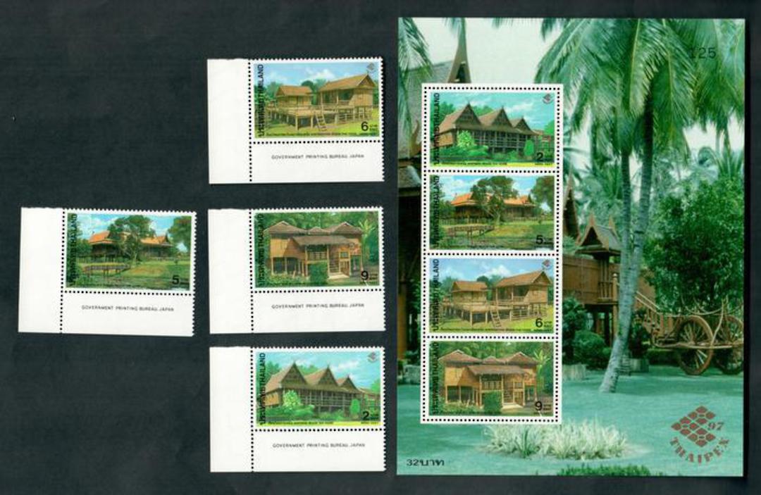 THAILAND 1997 Thaipex '97 International Stamp Exhibition. Traditional Houses. Set of 4 and miniature sheet. - 52349 - UHM image 0