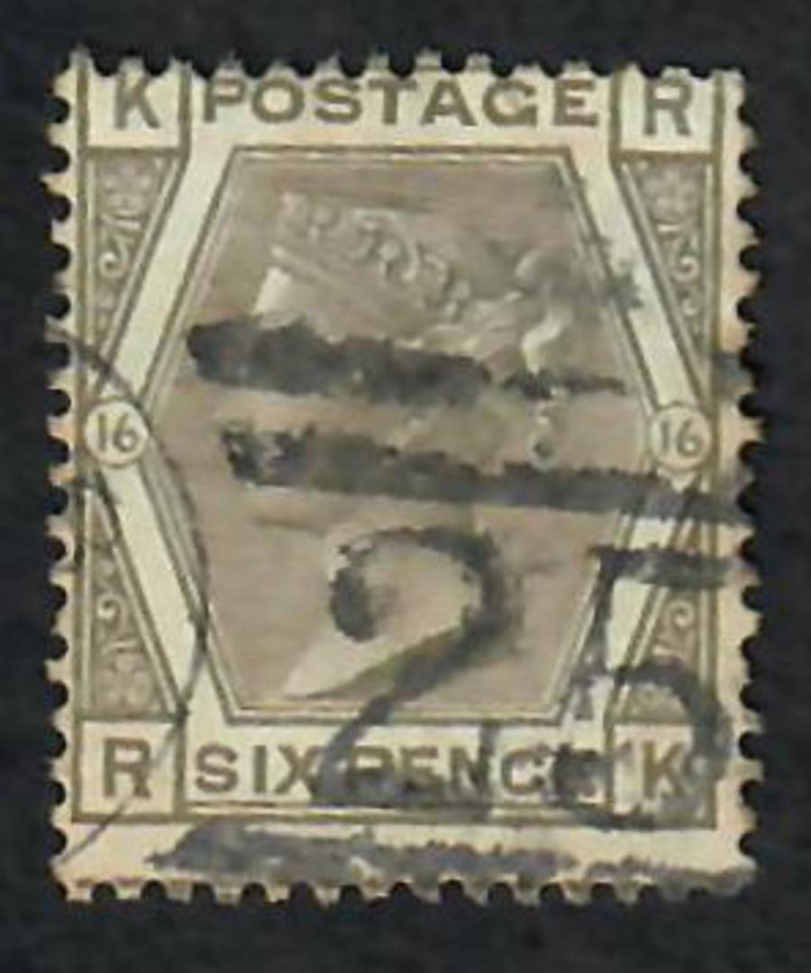 GREAT BRITAIN 1873 6d Grey. Plate 16. Letters KRRK. Centred north west. - 70297 - Used image 0