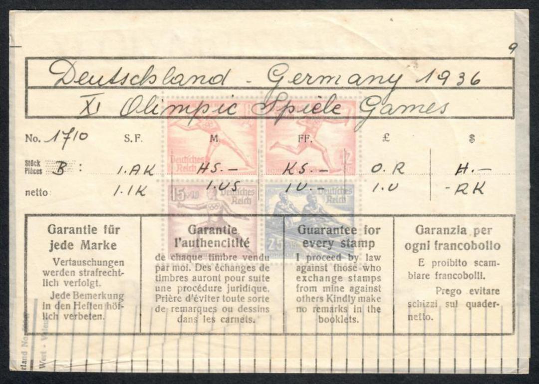 GERMANY 1936 Olympics. Miniature sheet 8pf 12pf 15pf 25pf. - 54912 - Mint image 0