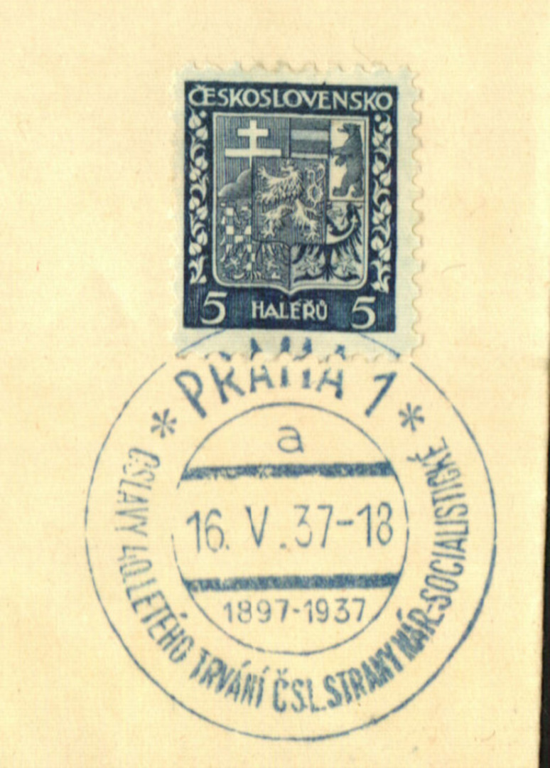 CZECHOSLOVAKIA 1929 Definitive with Special Postmark dated 16/5/1937. - 35586 - PostalHist image 0