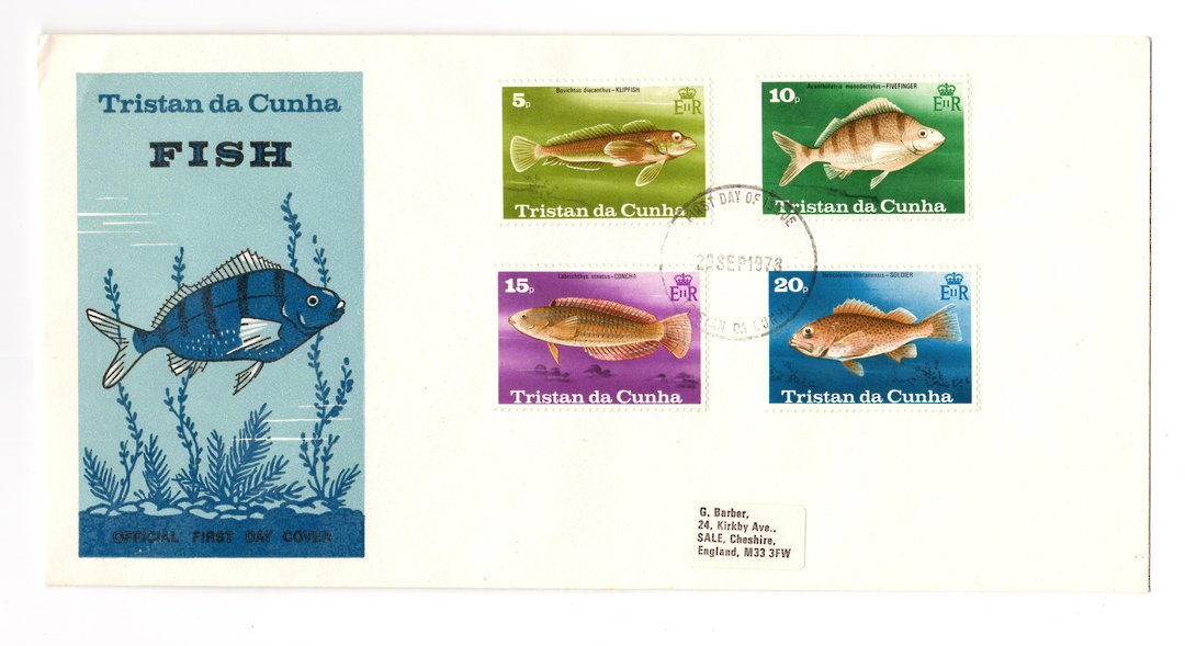 TRISTAN DA CUNHA 1978 Fish. Set of 4 on first day cover. - 30960 - FDC image 0