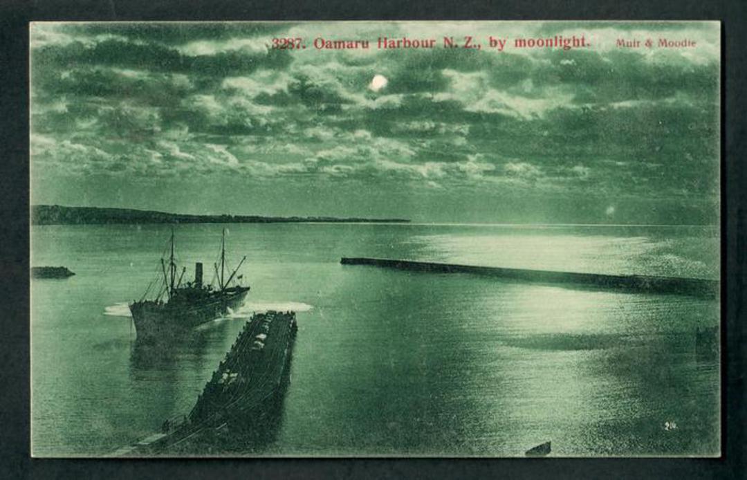 Postcard by Muir & Moodie of Oamaru Harbour by Moonlight. - 49529 - Postcard image 0