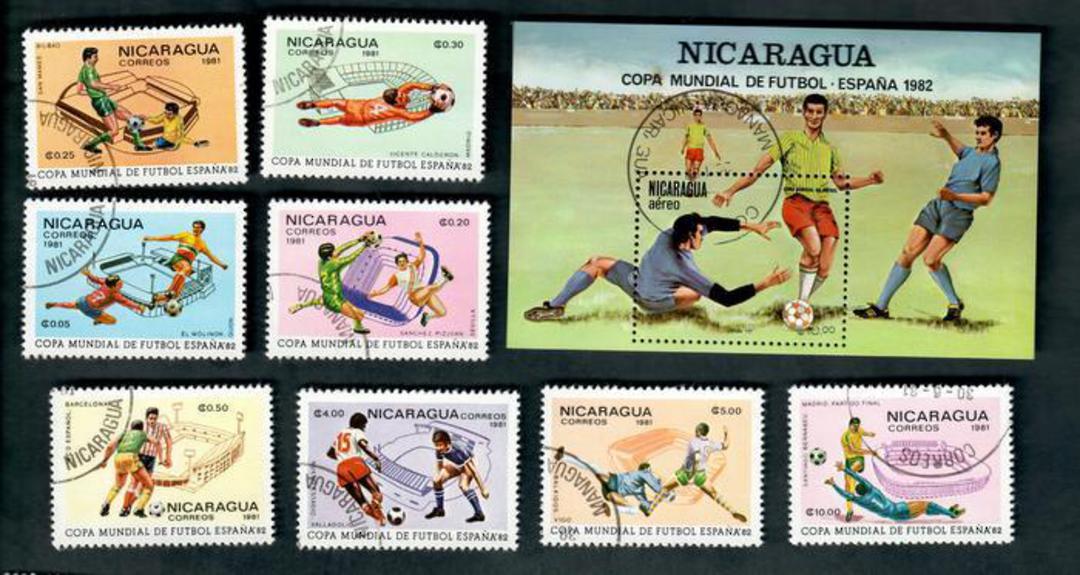 NICARAGUA 1982 World Cup. Set of 8 and miniature sheet. - 50370 - CTO image 0