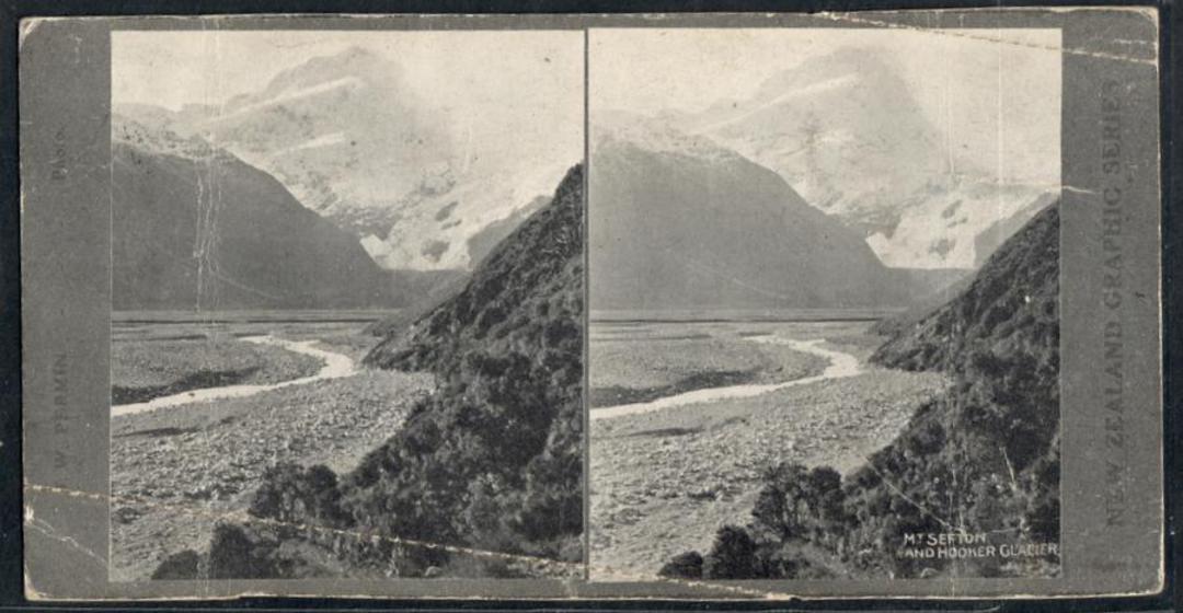 Stereo card New Zealand Graphic series of Mt Sefton and Hooker Glacier. - 140066 - Postcard image 0