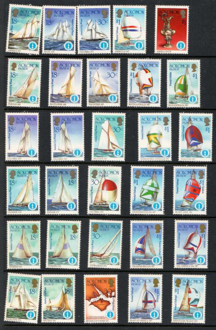 SOLOMON ISLANDS 1987 America's Cup. Twelve miniature sheets each of five stamps(two illustrated) one miniature sheet Stars and S image 1