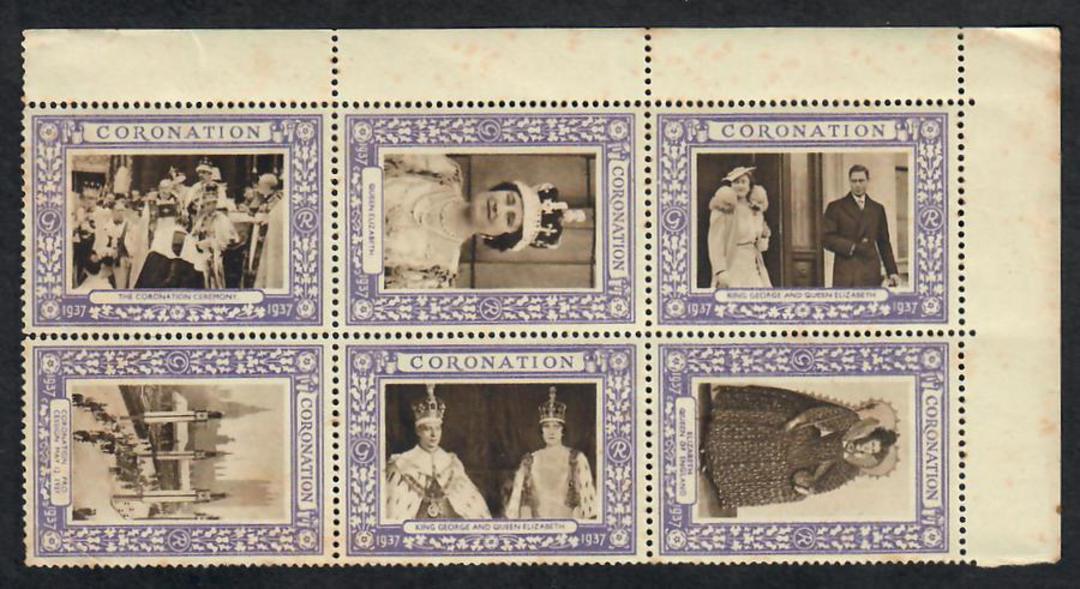 GREAT BRITAIN 1937 Coronation Cinderellas. Block of 6. Some separartion. - 22065 - Cinderellas image 0