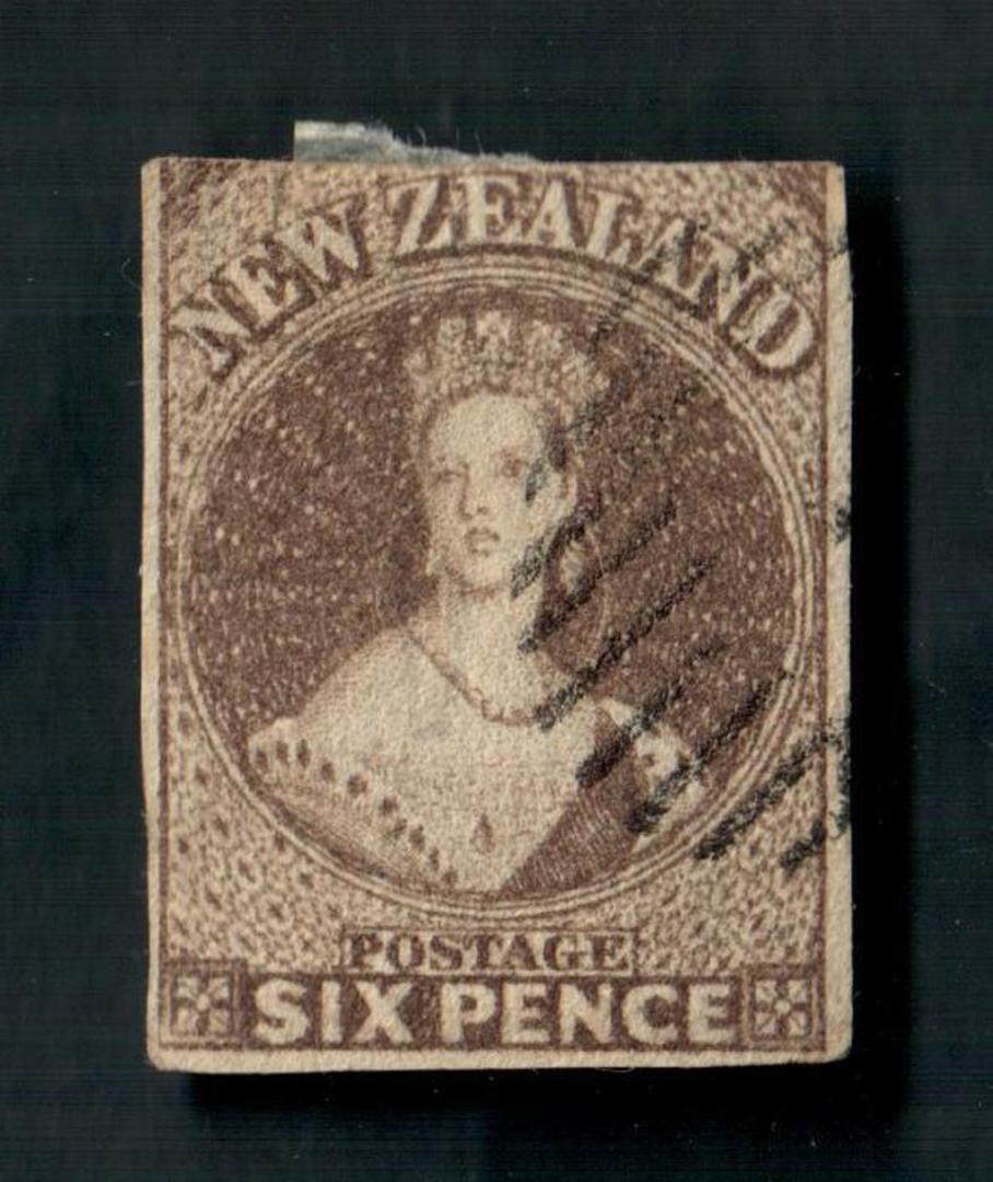 NEW ZEALAND 1855 Full Face Queen 6d Brown. SG 42. Imperf. Watermark Large Star. Three margins. Slight cut at the top. Cat val by image 0