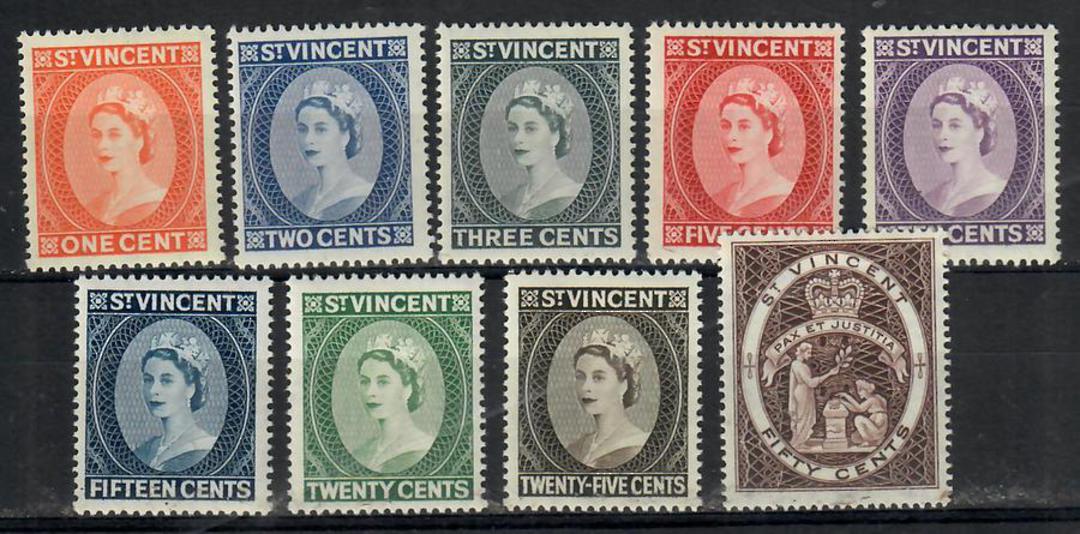 ST VINCENT 1964 Elizabeth 2nd Definitives. Set of 9 with the new watermark. Perf 13x14. - 22499 - LHM image 0