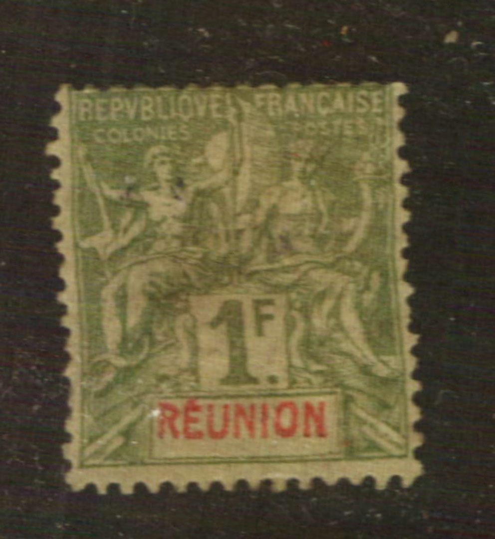 REUNION 1892 Definitive 1fr Olive-Green on toned. - 76447 - Mint image 0