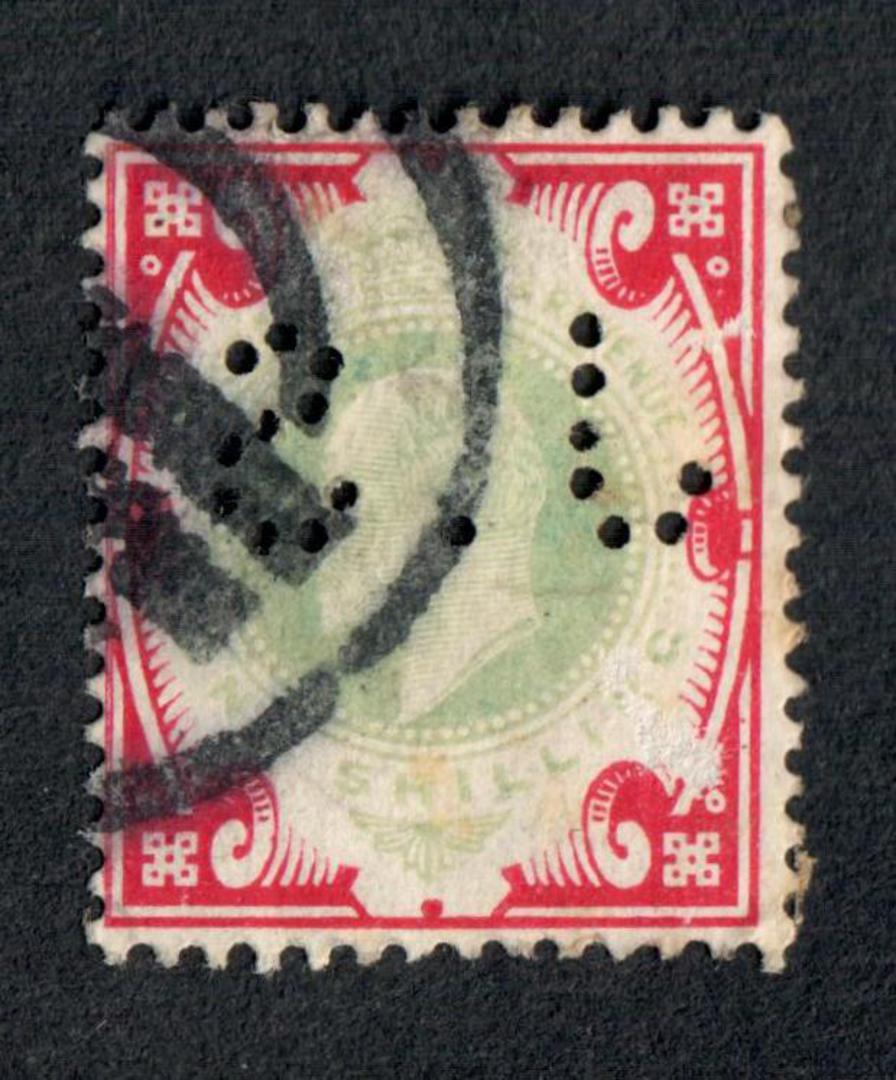 GREAT BRITAIN 1902 Edward 7th Definitive 1/- Green and Red with Perfin J S. - 99826 - FU image 0