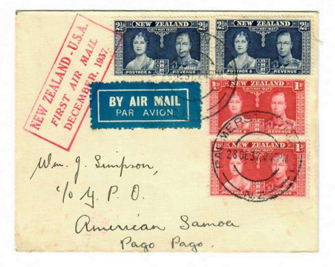NEW ZEALAND 1937 First Airmail New Zealand to USA. Letter carried to Pago-Pago. - 30151 - PostalHist image 0