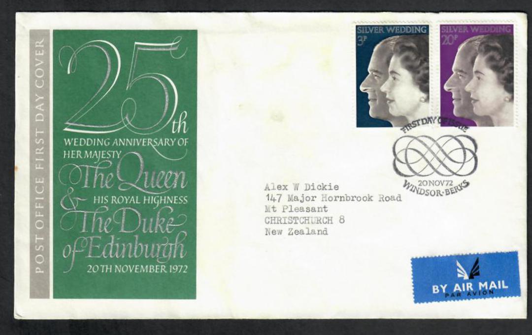 GREAT BRITAIN 1972 Royal Silver Wedding. Set of 2 on first day cover postmarked WINDSOR. - 130333 - FDC image 0