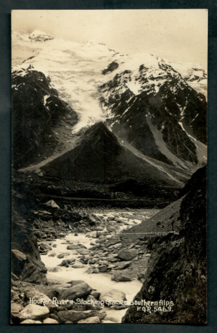 Real Photo by Radcliffe of  Hooker River and Stocking Glacier Southern Alps. - 48852 - Postcard image 0
