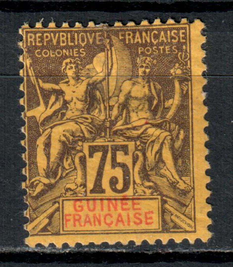 FRENCH GUINEA 1892 Brown on Yellow.  Hinge remains. Gum thin. - 9000 - Mint image 0