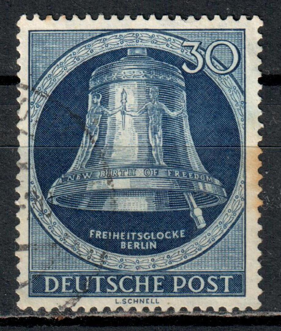 WEST BERLIN 1951 Freedom Bell 30 pf Deep Blue. Clapper to the right. Light cds. Good perfs. - 71364 - FU image 0