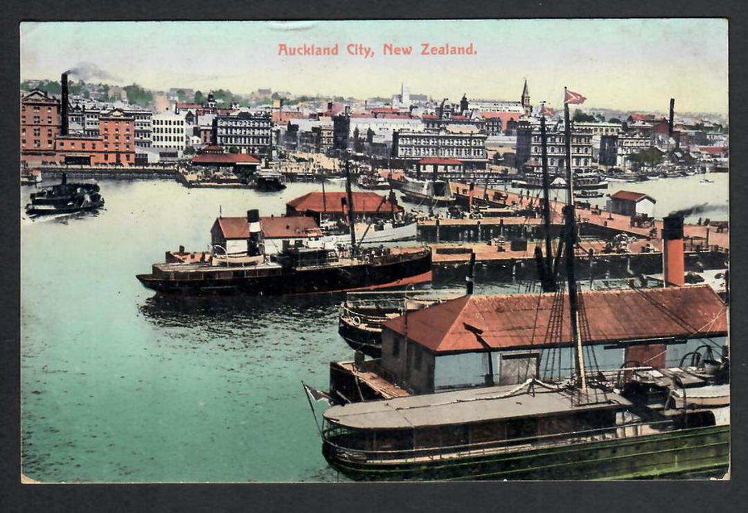 Coloured Postcard of (the Wharves) Auckland City. - 45250 - Postcard image 0