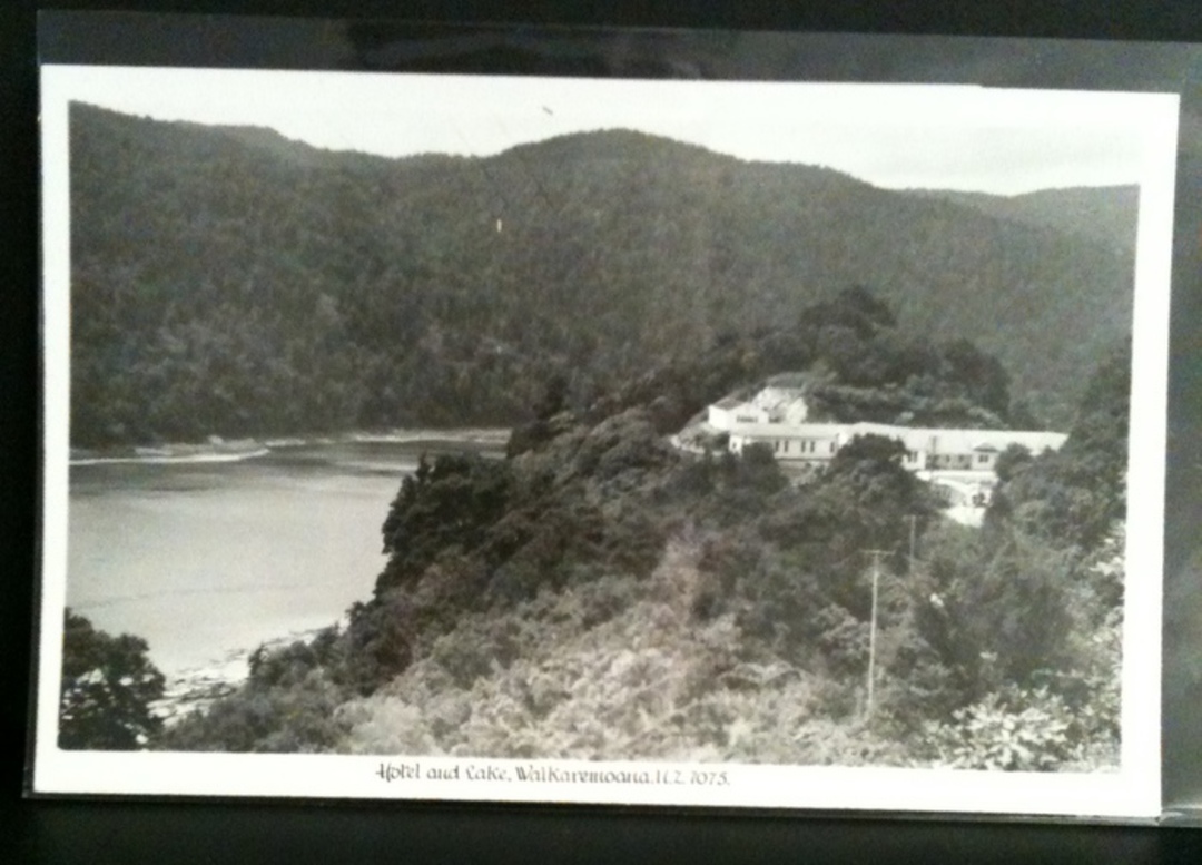Real Photograph by A B Hurst & Son of Hotel and Lake Lake Waikaremoana. - 48170 - Postcard image 0