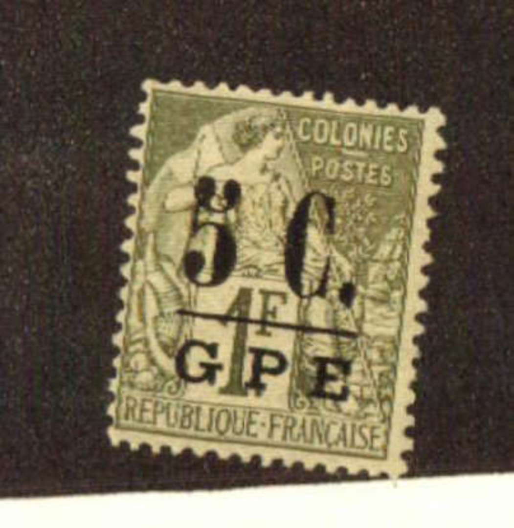 GUADELOUPE 1891 5c on 1f Olive on green.  Overprint on the French Colonies Genearl Issues type J. - 71157 - Mint image 0
