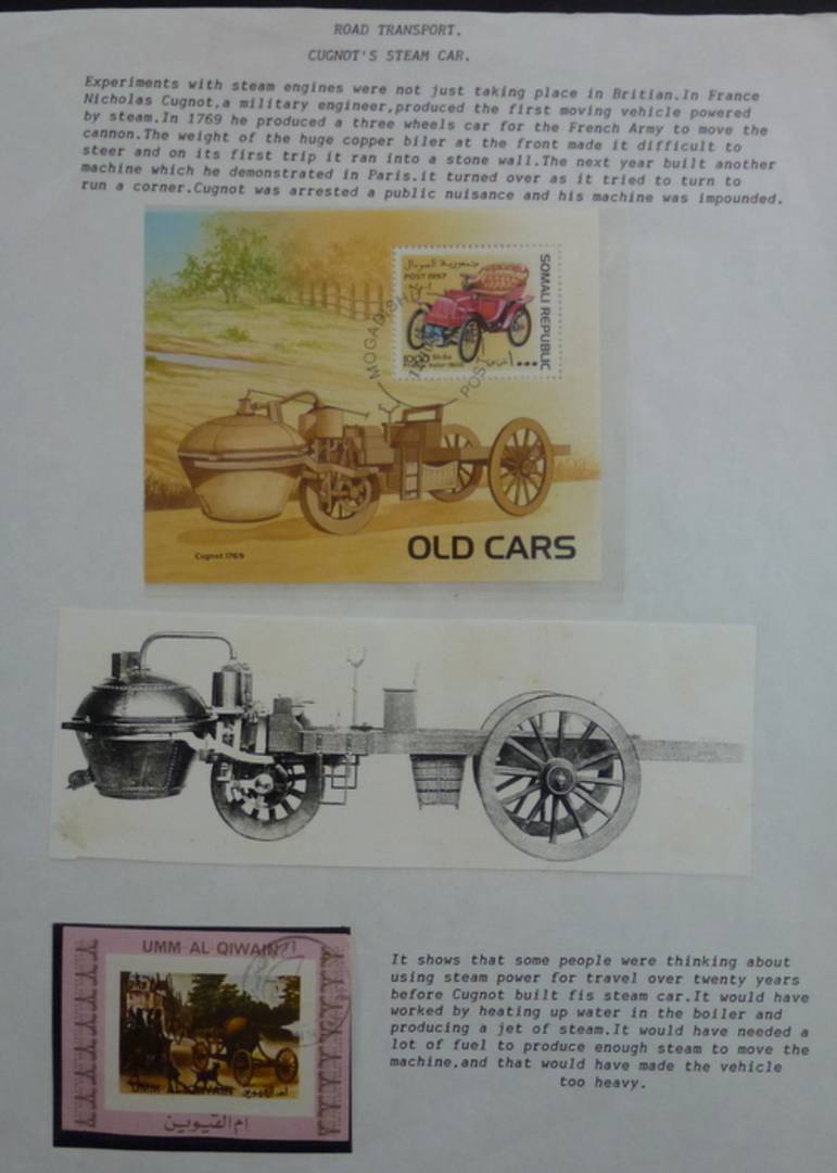 Road Transport Cugnot's Steam Car. Written up page from collection. - 58612 - Collection image 0