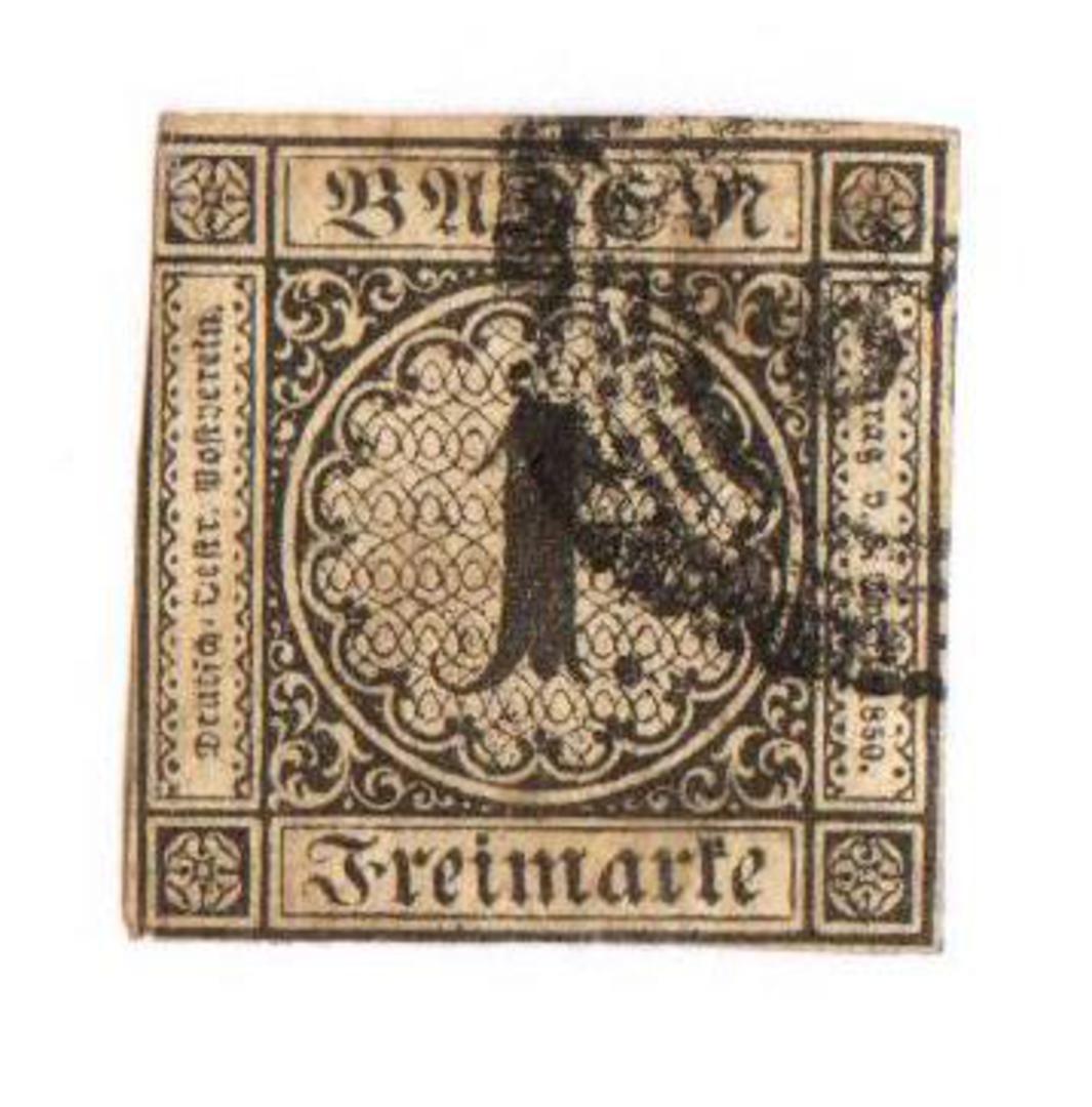 BADEN 1851 Definitive 1kr Black on buff. Mostly four margins but touching at the bottom where there is a slight thin. Outer fram image 0