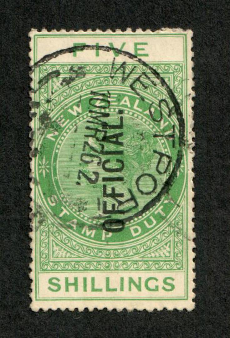 NEW ZEALAND 1882 Victoria 1st Long Type Postal Fiscal 5/- Green. - 74046 - Mint image 0