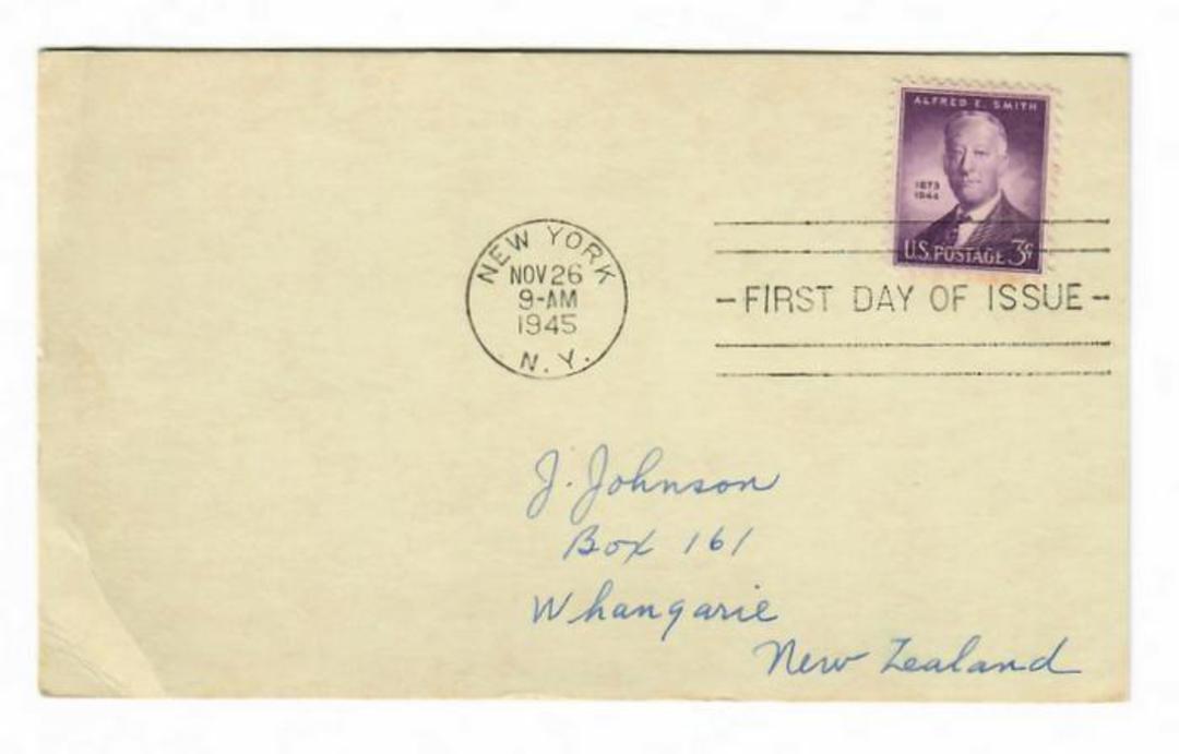 USA 1945 Alfred E Smith Governor of New York on first day cover. Nice card. - 31160 - FDC image 0