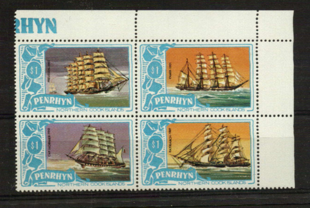 PENRHYN 1981 Ships. The $1 value in block of 4 different stamps. - 21118 - UHM image 0