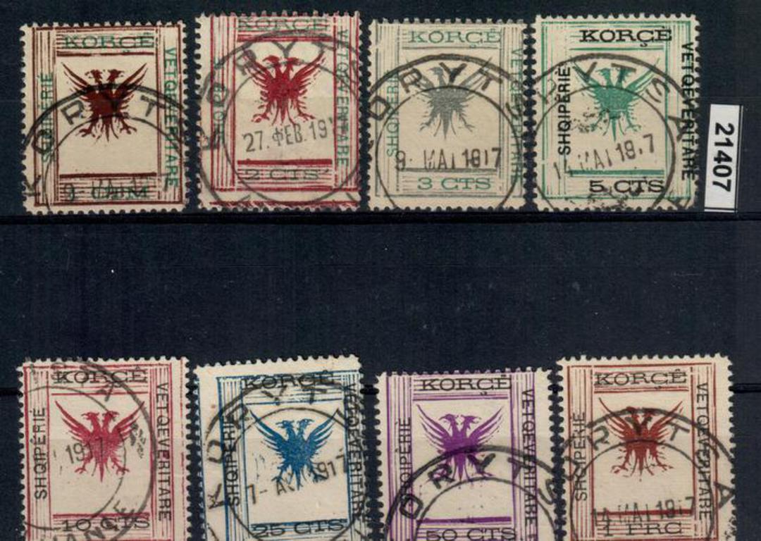 ALBANIA 1917 Definitives Vetqeveritare. Set of 8. Cancel of KORYTSA. - 21407 - FU image 0