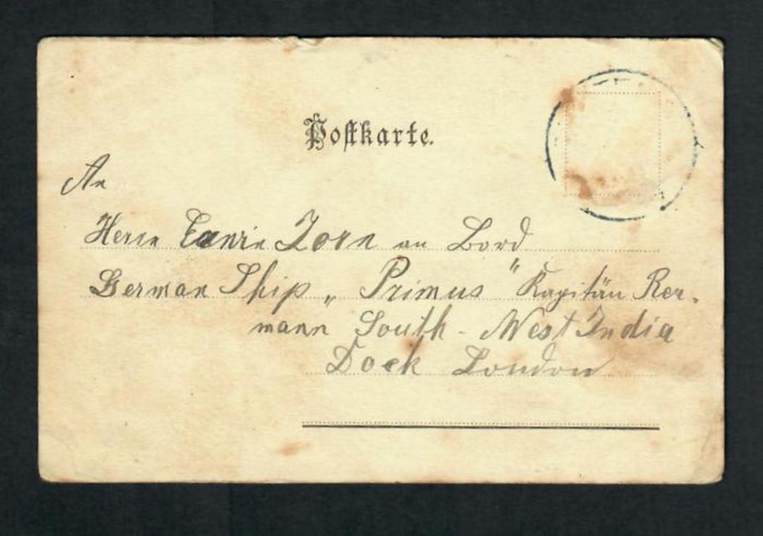 GERMANY Early Undivided Postcard addressed to a German ship in South West India. - 31352 - PostalHist image 0