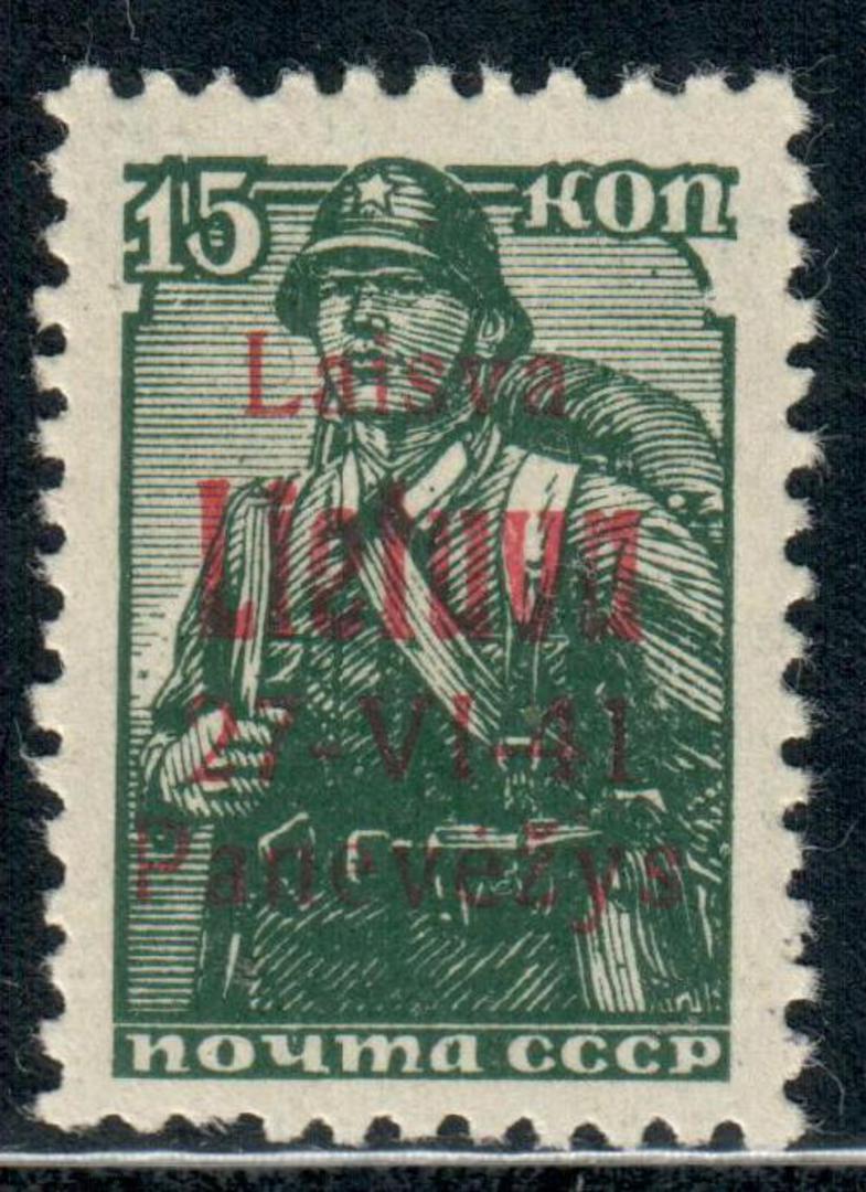 GERMAN OCCUPATION OF LITHUANIA 1941 Russian Definitive overprinted in Red. Ponewesch 27/6/1941. Unofficial issue not listed by S image 0