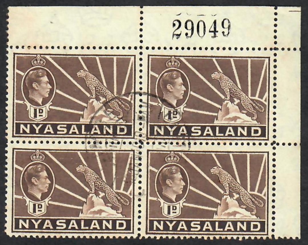 NYASALAND 1938 Geo 6th Definitives Â½d Green 1d Brown 1Â½d Red 2d Grey and 3d Blue all in blocks of 4 either imprint block or co image 4