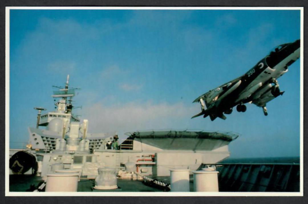 War in the South Atlantic. Coloured postcard. A Sea Harrier roars into the sky from HMS Invincible. - 44144 - Postcard image 0