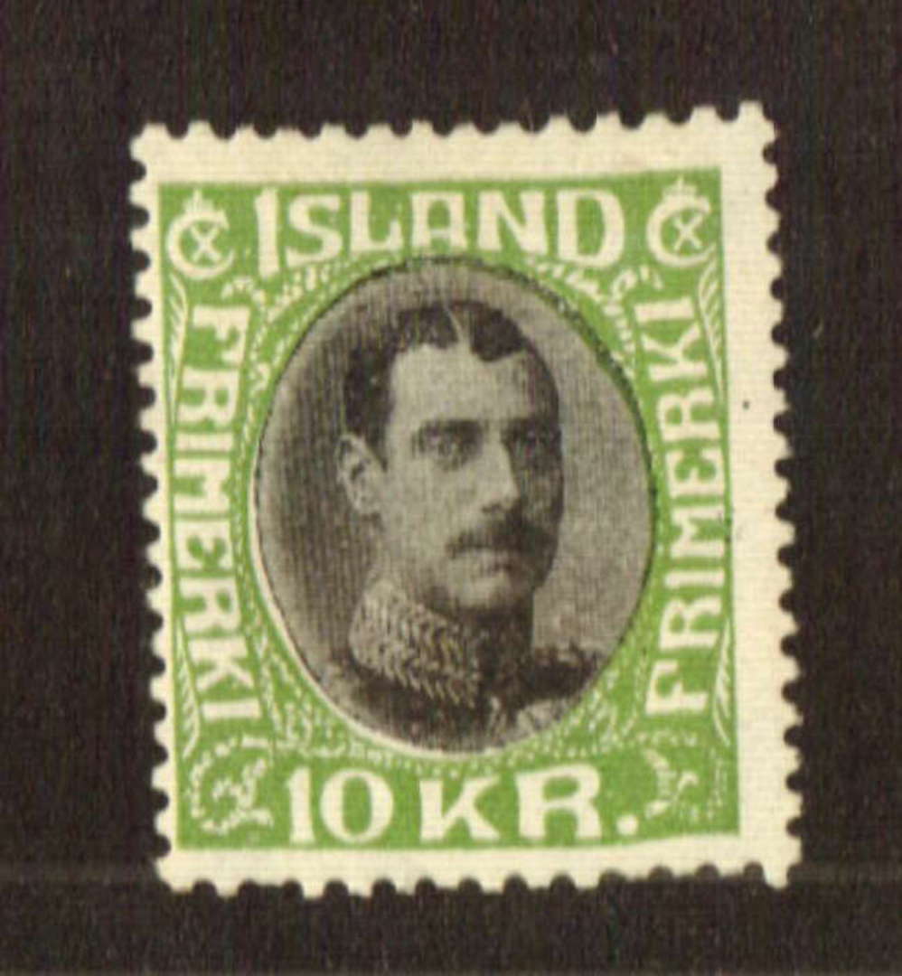 ICELAND 1931 Christian 10th Definitive 10k Black and Yellow-Green. The gum is a strange colour but not toned. - 71404 - Mint image 0