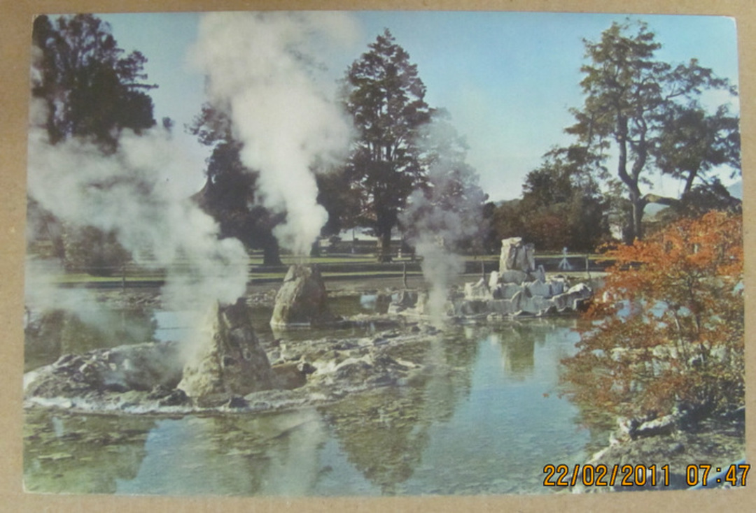 Modern Coloured Postcard by Gladys Goodall of the Thermal Vents in the Government Gardens Rotorua. - 444236 - Postcard image 0