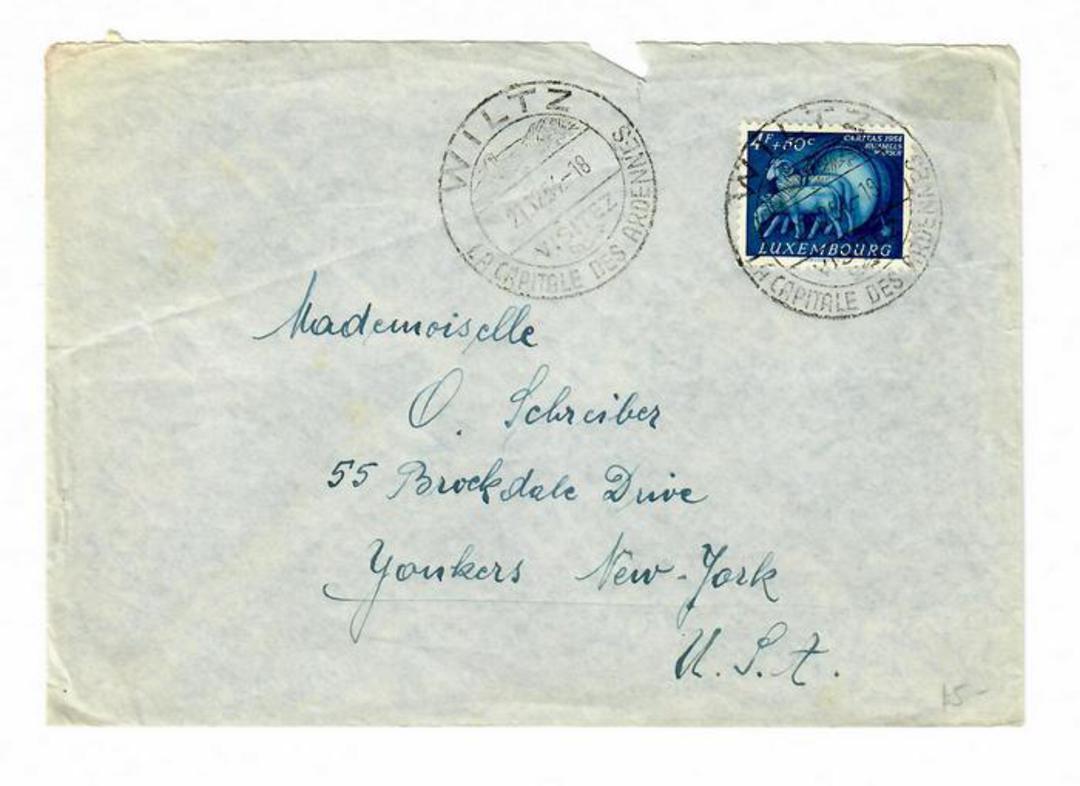 LUXEMBOURG 1954 Cover to New York with National Welfare Fund 4f + 50c Blue. - 30497 - PostalHist image 0