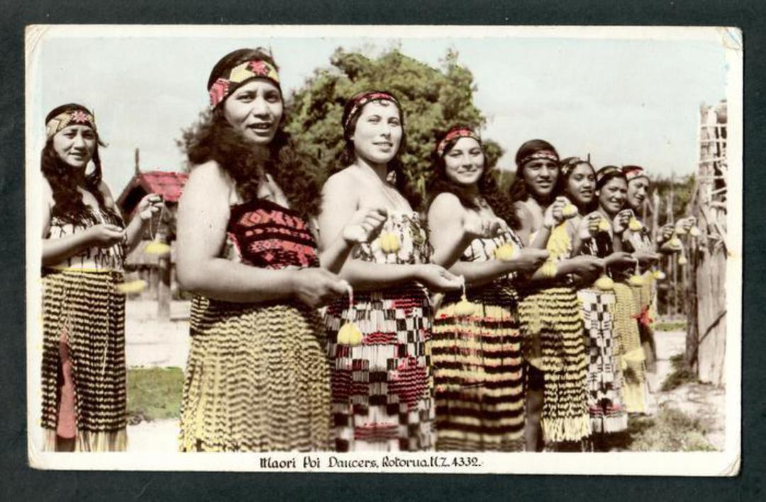 Tinted Real Photograph by A B Hurst & Son of Maori Poi Dancers Rotorua. - 49575 - Postcard image 0
