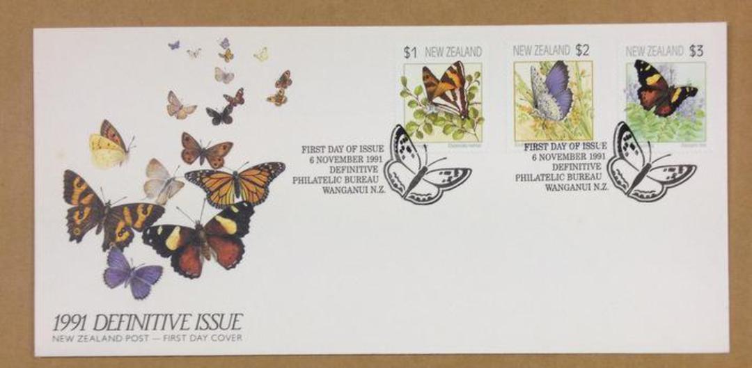 NEW ZEALAND 1991 Butterflies Definitives. Set of 3 on first day cover. - 521020 - FDC image 0