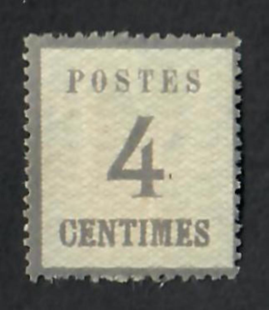 ALSACE and LORRAINE 1870 Definitive 4c Grey. Points of the net downwards.  Official reprint. "P" of Postes 2½mm from left edge. image 0