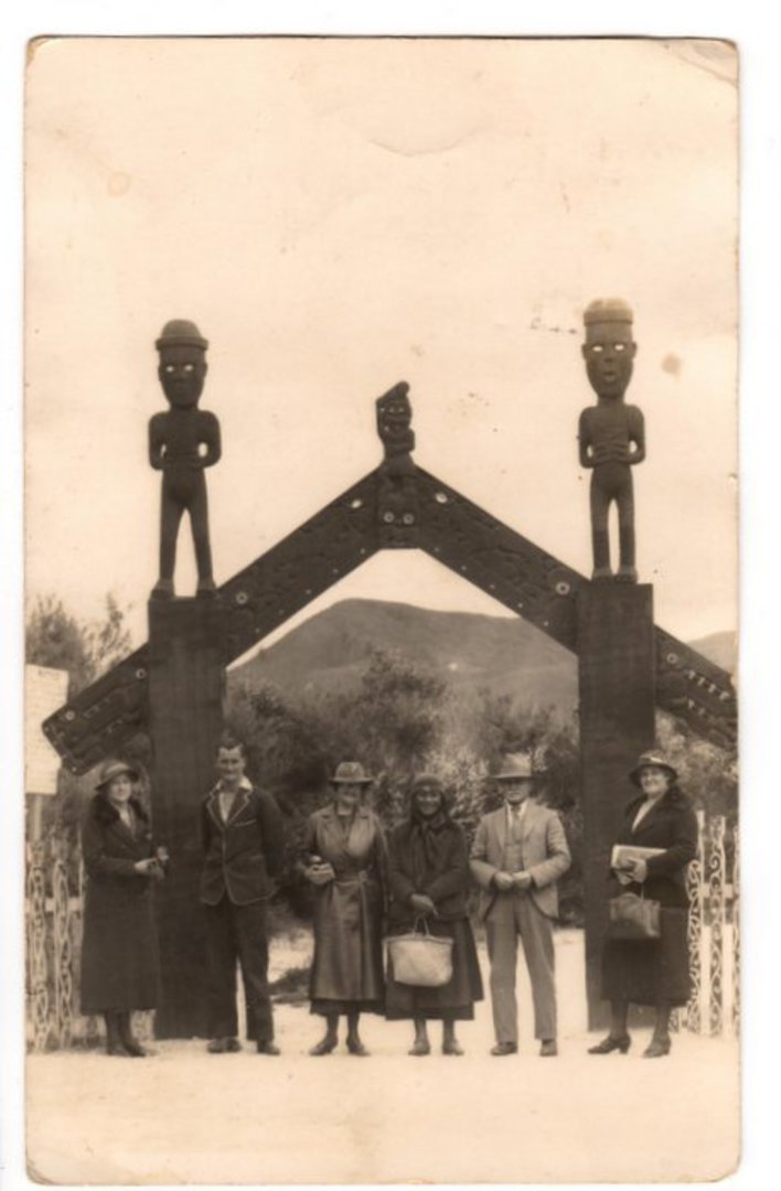 Real Photograph of by Moore and Thompson of Tourists at Whakarewarewa. - 246076 - Postcard image 0