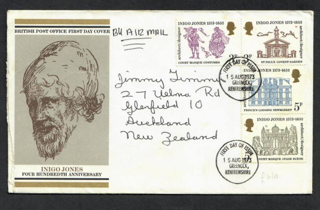 GREAT BRITAIN 1973 Inigo Jones. Set of 4 on first day cover. - 131836 - FDC image 0